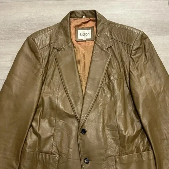 Vintage 1970s Silton Light Brown Leather Blazer Western Jacket Sport Coat 44